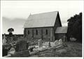 Left side elevation fo church showing cemetery headstones