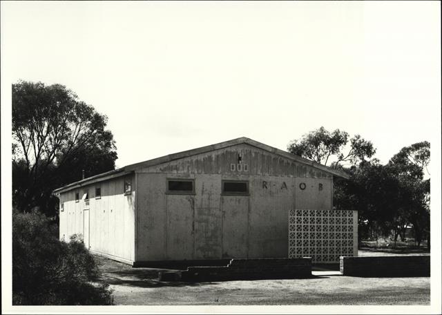 Angled front elevation of building