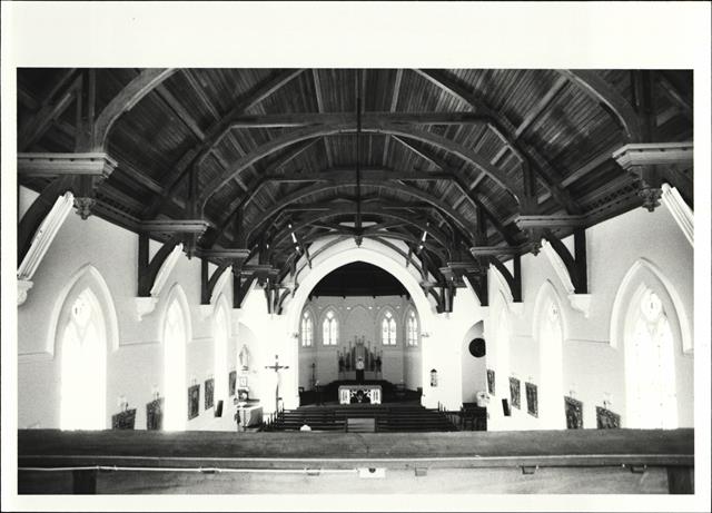 Interior view showing hammer beam roof