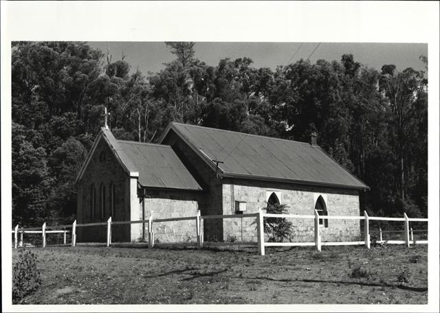 Angled left side elevation of church