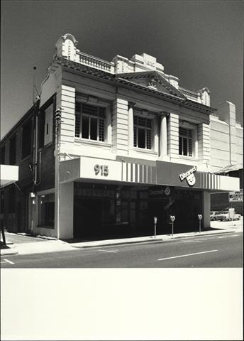 Angled front elevation of building façade