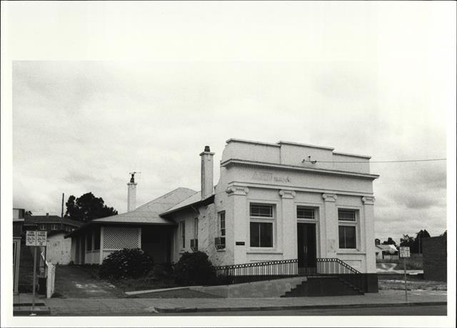 Angled front elevation of building