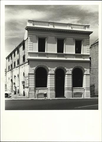 Angled front elevation of building