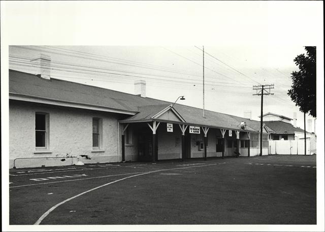 Angled front elevation of building