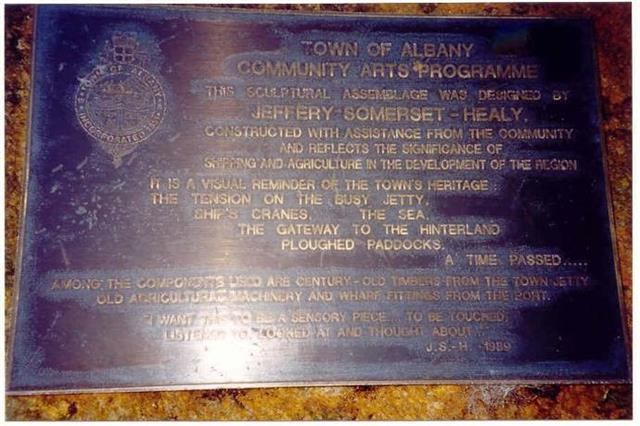 The wording on the Community Arts Sculpture 1989