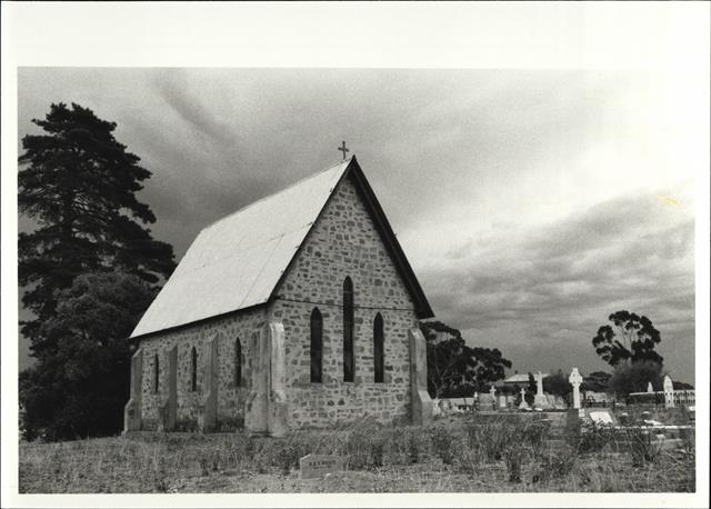 Rear corner elevation of church