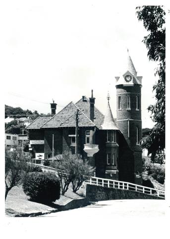 Exterior elevation showing turrets and corbels