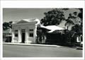 Angled front elevation of building