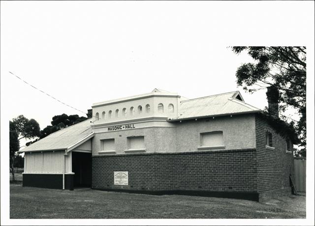 Angled front elevation of building