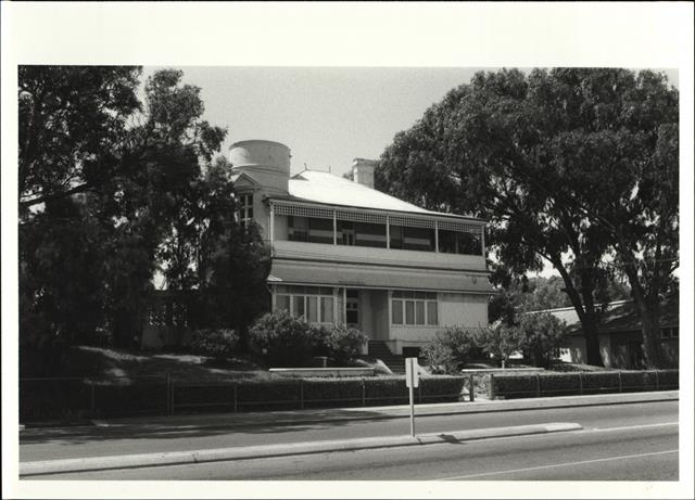 Angled front elevation of building
