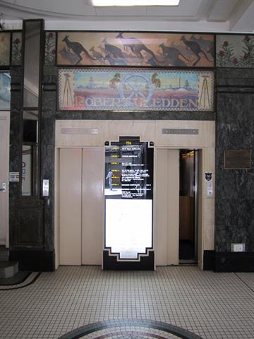 Lift entrance and frieze