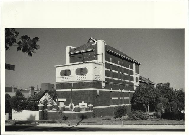 Front corner elevation of building