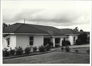 Angled front elevation of building