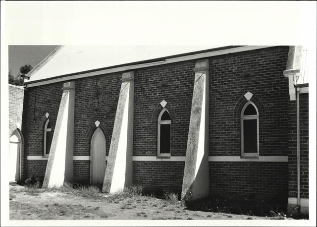 East side elevation of hall showing wall ribs
