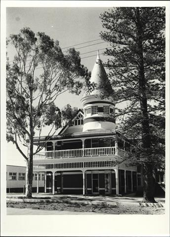 Angled front elevation of building