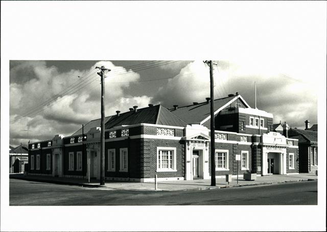 Front corner elevation of building