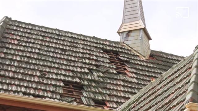 Roof tiles dislodged, photo courtesy Fr Cross