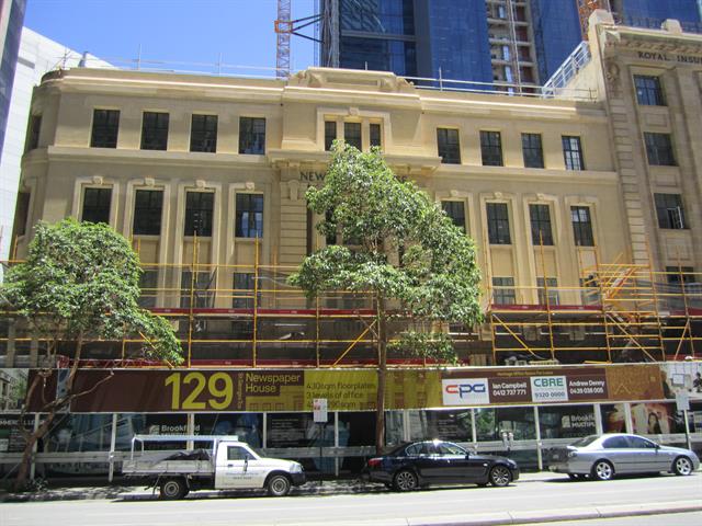 Front view of eastern portion with scaffolding