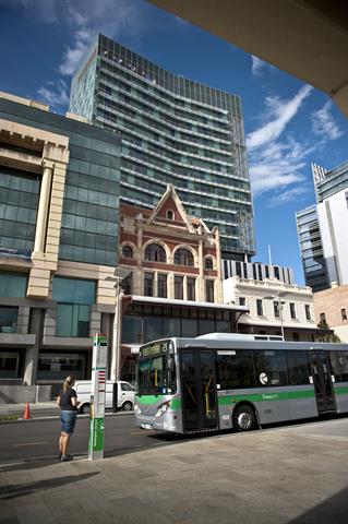 View of Bus stop across the road from the Bairds