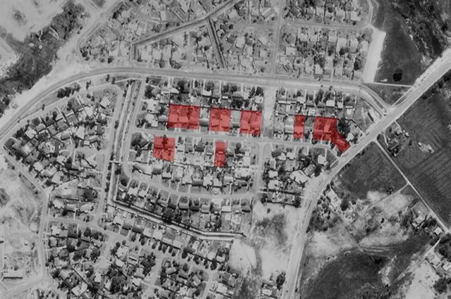 Montrose Street aerial 1974 showing extant houses in 2021