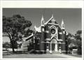 Angled front elevation of church