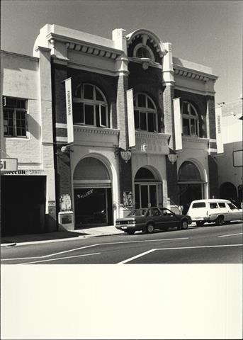 Angled front elevation of building façade