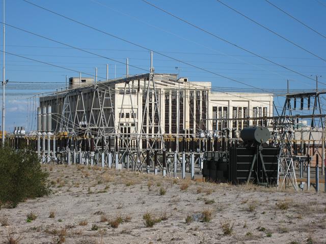View across sub station to the Power Station