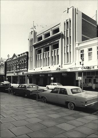 Angled front elevation of building