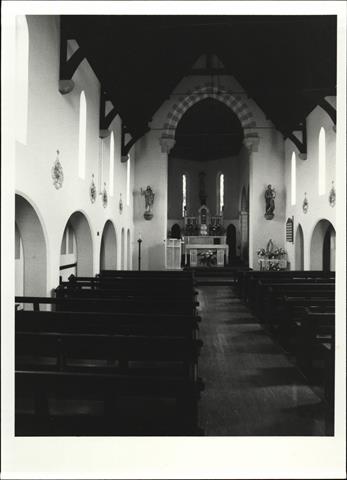 Interior view of church from main entrance showing nave and chancel