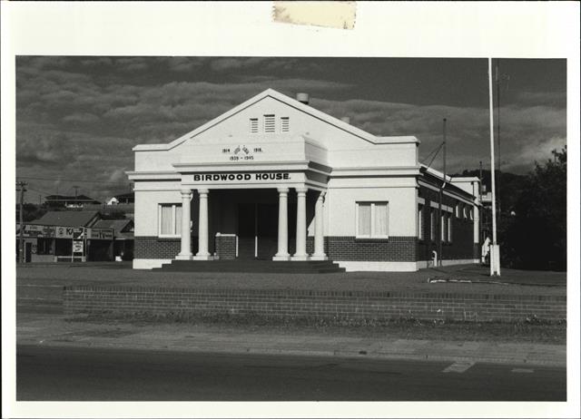 Angled front elevation of building