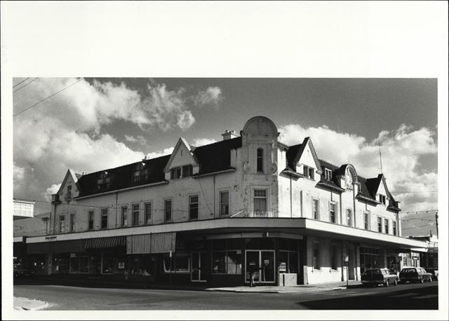 Front corner elevation of building